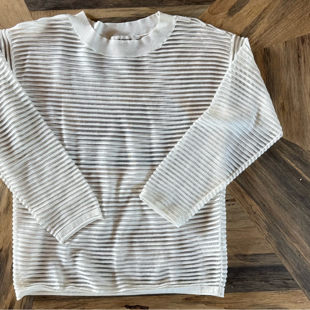Club Monaco White & Sheer Crew Neck Sweater